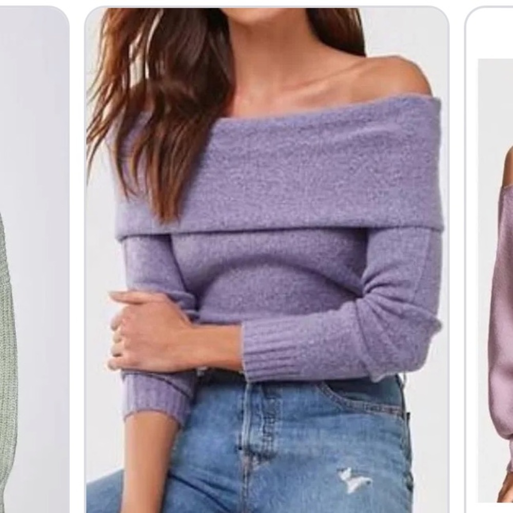 Forever 21 Off the Shoulder Roll Down Purple Sweater